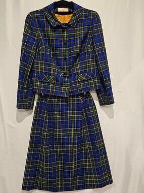Vintage Pendleton Women's Wool Skirt Suit Size 12 Blue Green Tartan Plaid